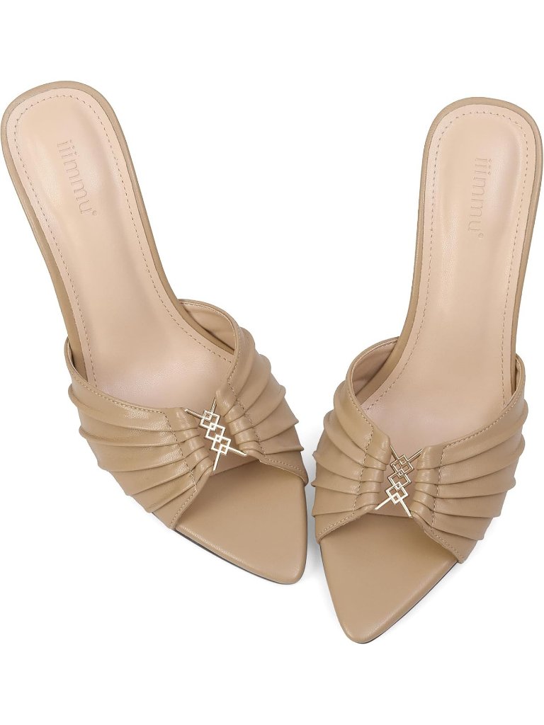 Women's Beige Faux Leather Pointed Toe Stylish Elegant Comfortable High Heel